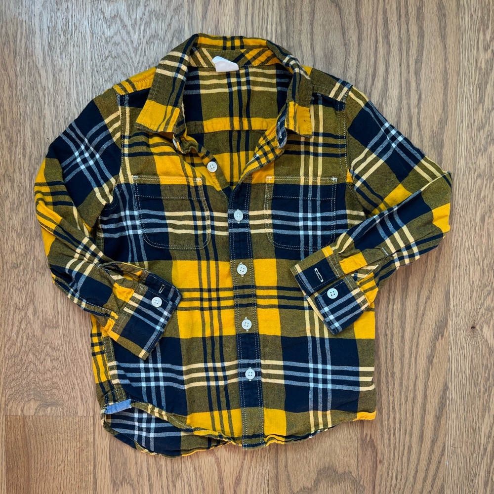 Gap flannel shirt - yellow and navy 4t